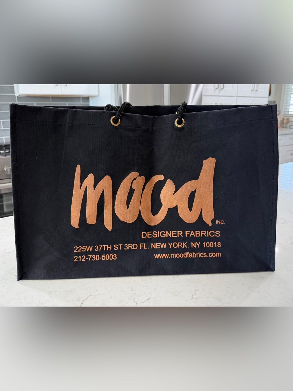 Mood Designer Fabrics Black Tote with Copper Logo Project Runway - Picture 3 of 4